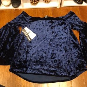 Blue Velvet Bell Sleeve off shoulder top NWT